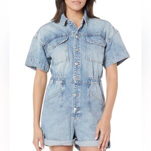 Free People Denim Short Sleeve Romper in size small